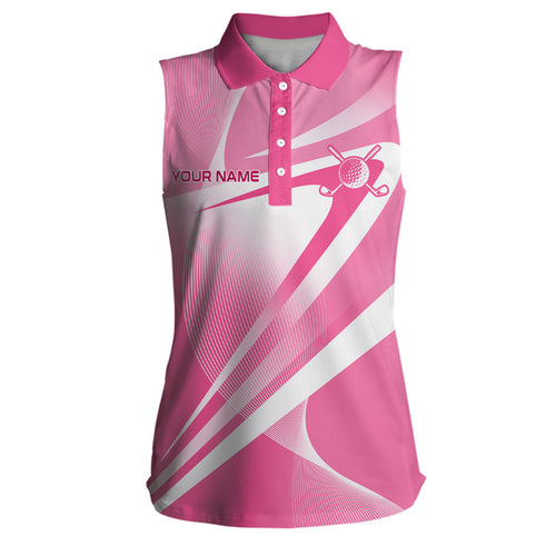 Pink White Custom Name Womens Sleeveless Polo Shirts Personalized Golf Shirts For Women Golfing Gifts LDT1321