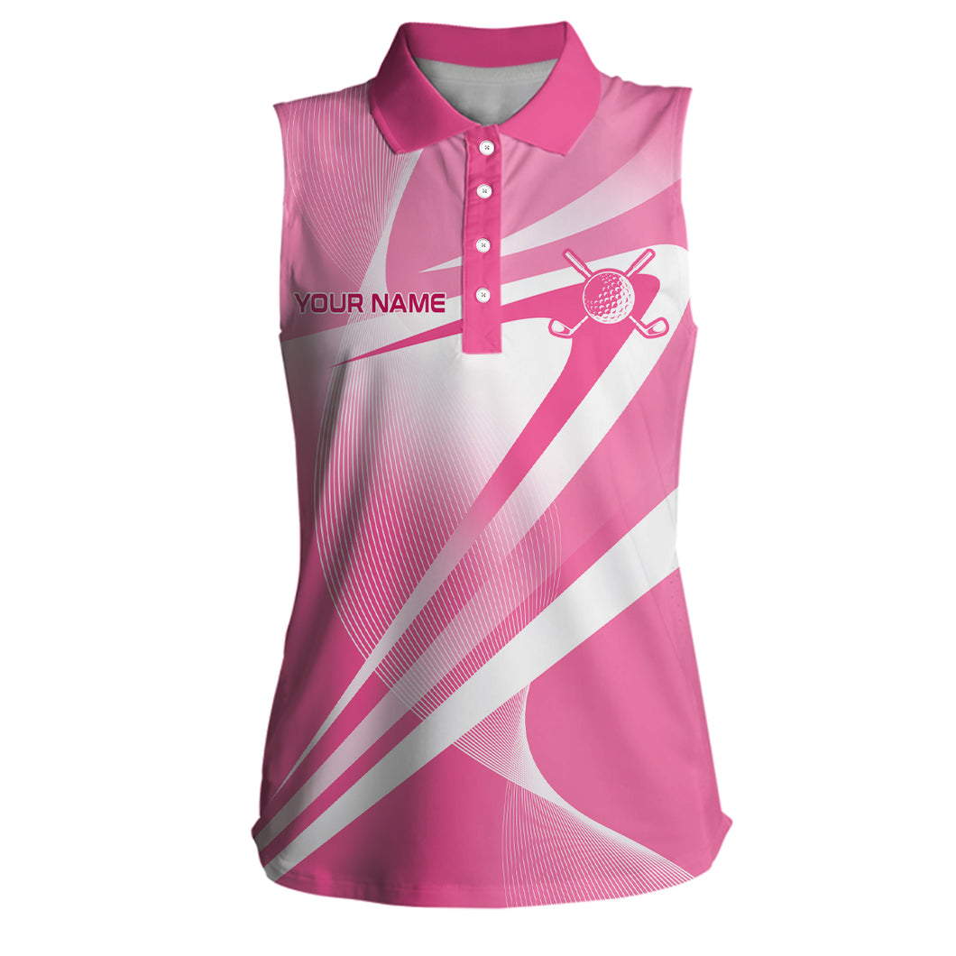 Pink White Custom Name Womens Sleeveless Polo Shirts Personalized Golf Shirts For Women Golfing Gifts LDT1321