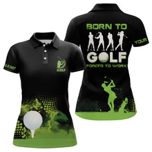 Load image into Gallery viewer, Grunge Graphic Womens Golf Polo Shirt, Green Wet Paint Black Golf Shirts For Women, Best Golf Gifts LDT0094