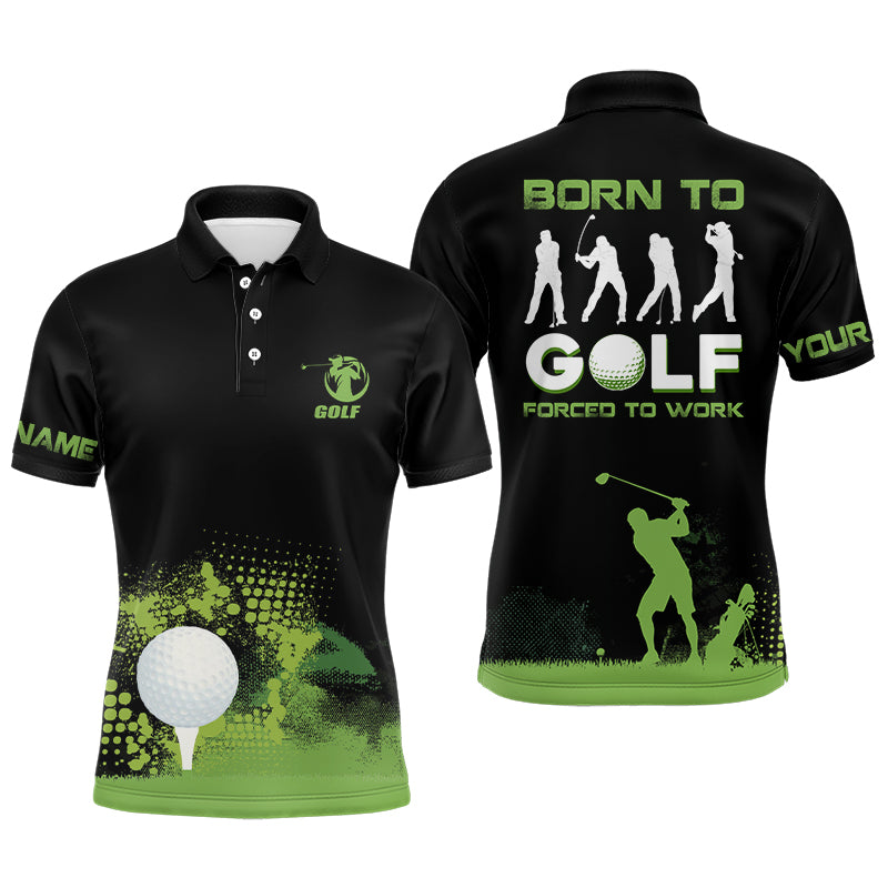 Grunge Graphic Mens Golf Polo Shirt, Green Wet Paint Black Golf Shirts For Men, Best Golf Gifts LDT0094