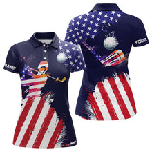 Load image into Gallery viewer, Watercolor American Flag Womens Golf Polo Shirts, Personalized Patriotic Golf Shirts For Women LDT0106