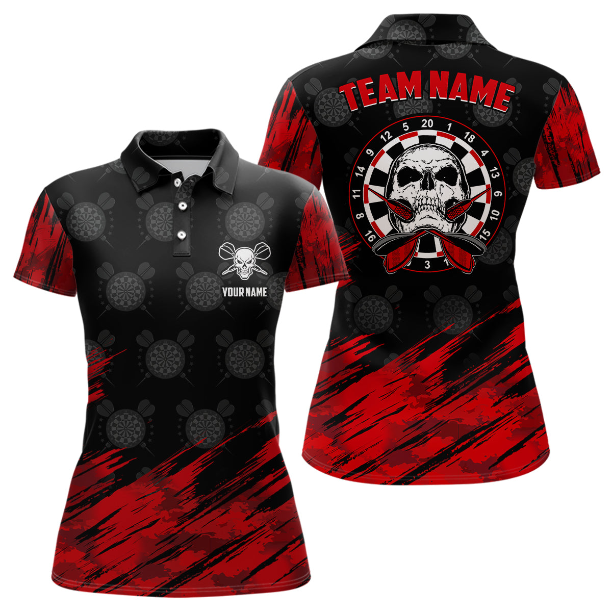 Personalized All Over Print Skull Darts Polo Shirt Red Black Dart Jerseys For Women LDT0648