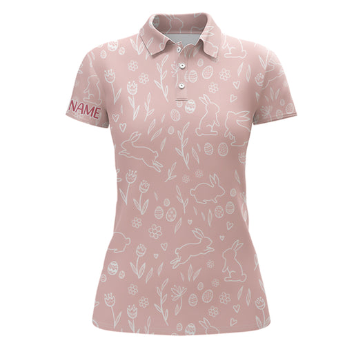 Pink Cute Easter Eggs & Bunnies Womens Golf Polo Shirt Custom Easter Day Golf Tops For Women LDT1335