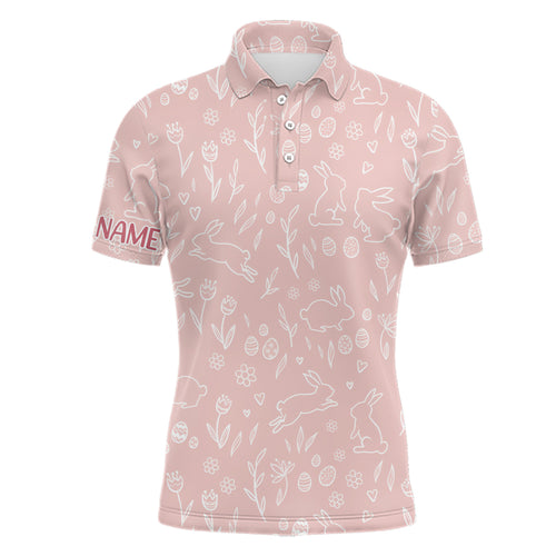 Pink Cute Easter Eggs & Bunnies Mens Golf Polo Shirt Custom Easter Day Golf Tops For Men Golf Gifts LDT1335
