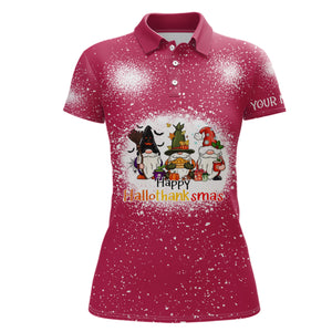 Happy Hallothanksmas Christmas Santa Womens Golf Polo Shirt Custom Funny Golf Tops For Women LDT0674