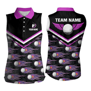 Fire Golf Ball Flames Womens Sleeveless Golf Shirts Custom Pink Golf Shirts For Women, Golfing Gifts LDT0129