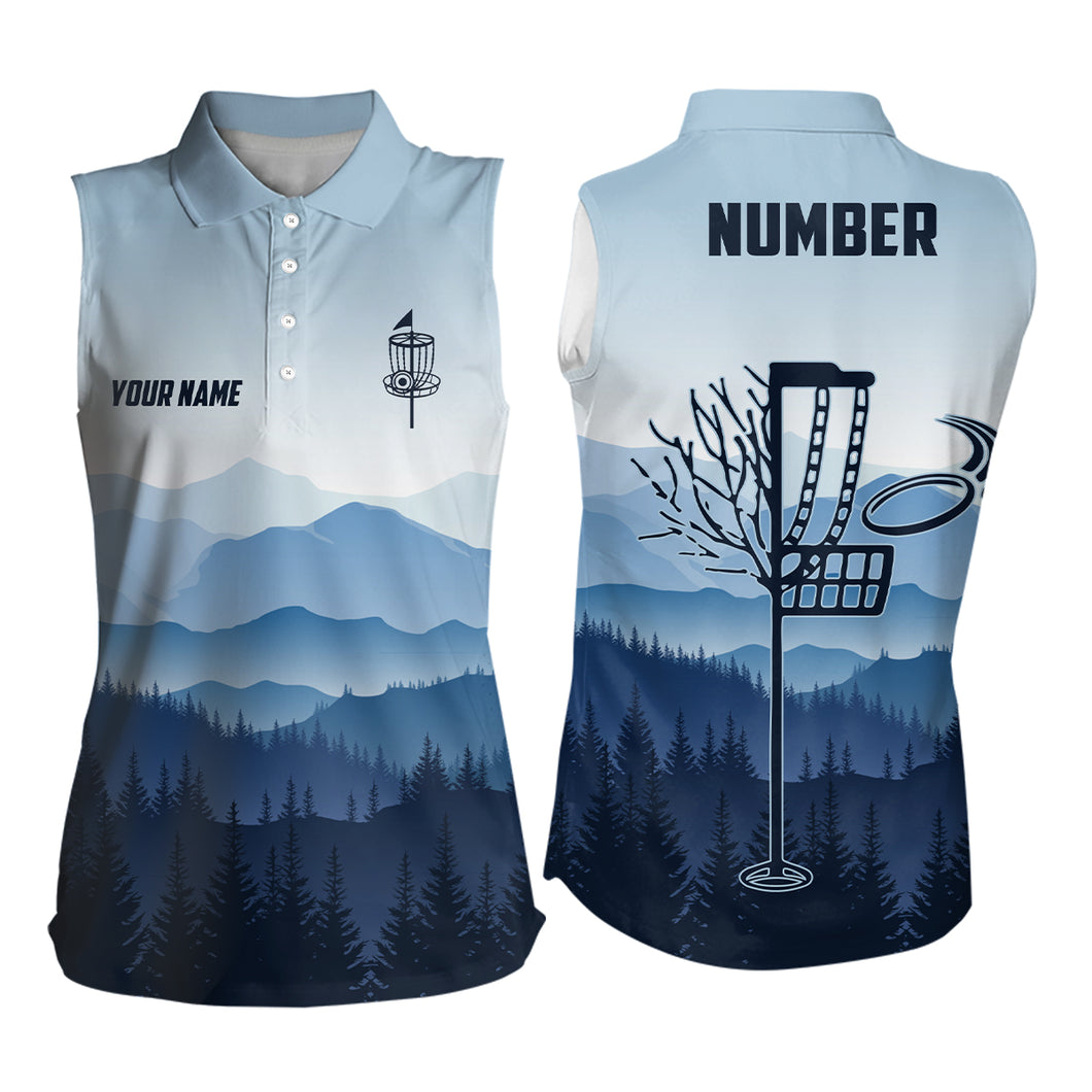 Blue Mountain Landscape Disc Golf Women Sleeveless Polo Shirt Custom Winter Disc Golf Shirt For Women LDT0693