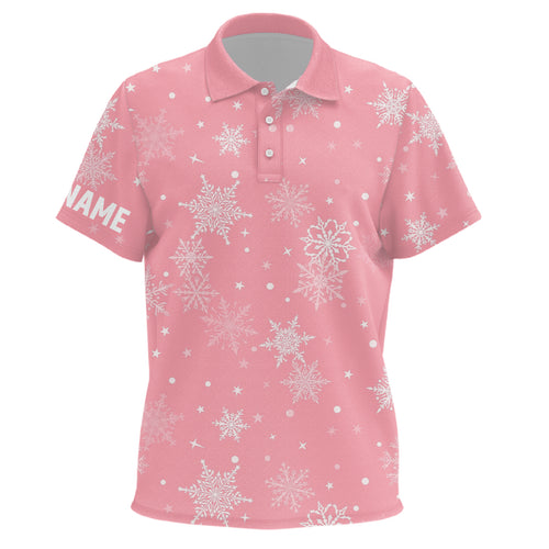 Snowflakes Christmas Golf Kids Polo Shirt Custom Name Pink Unisex Golf Shirts For Kid Cute Golf Gifts LDT0921