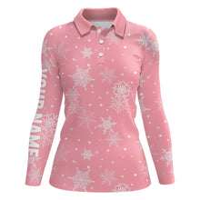 Load image into Gallery viewer, Snowflakes Christmas Golf Polo Shirt Custom Name Pink Golf Shirts For Women Cute Golf Gifts LDT0921