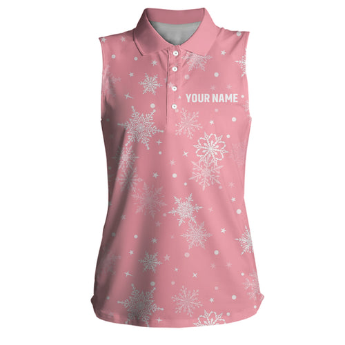 Snowflakes Christmas Womens Sleeveless Polo Shirt Custom Pink Golf Shirts For Women Cute Golf Gifts LDT0921