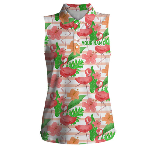 Watercolor Tropical Pink Flamingo Womens Sleeveless Polo Shirt Custom Golf Shirt For Women Golf Gifts LDT0923