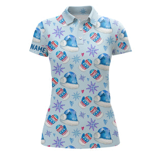 Watercolor Blue Christmas Golf Polo Shirt Personalized Funny Golf Shirts For Women Golf Gifts LDT0925