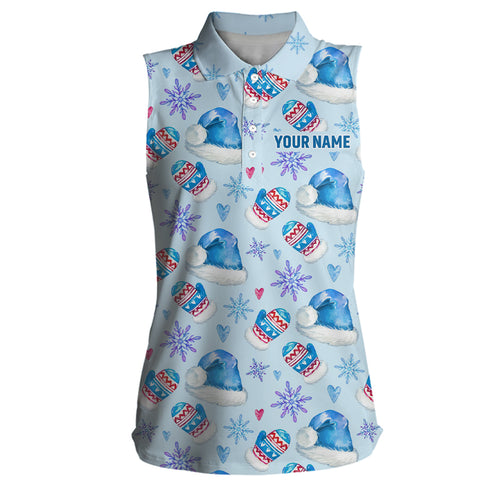 Watercolor Blue Christmas Womens Sleeveless Polo Shirt Personalized Funny Women Golf Tops Golf Gifts LDT0925