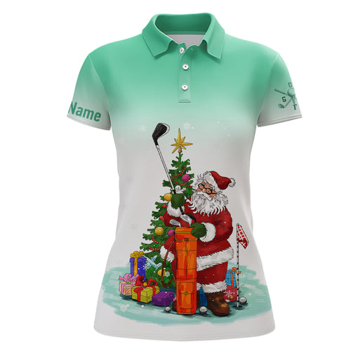 Personalized Mint Christmas Santa Golf Polo Shirt Custom Funny Golf Tops For Women Golf Gifts LDT0930