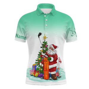 Personalized Mint Christmas Santa Golf Mens Polo Shirt Custom Funny Golf Shirts For Men Golf Gifts LDT0930