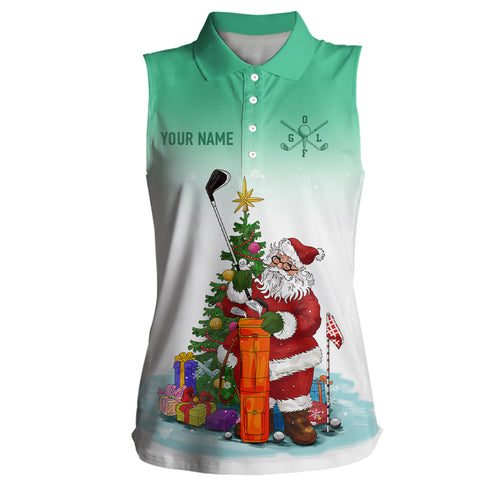 Personalized Women Sleeveless Polo Shirt Mint Christmas Santa Custom Women Funny Golf Tops Golf Gifts LDT0930