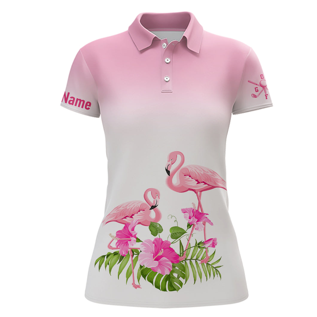 Personalized Pink Flamingo Tropical Womens Golf Polo Shirt Custom Cute Golf Shirts For Women LDT0931