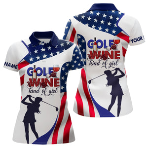 American Flag Womens Golf Polo Shirt Golf Wine Kind Of Girl Golf Shirts For Women Patriotic Golf Gift LDT0131