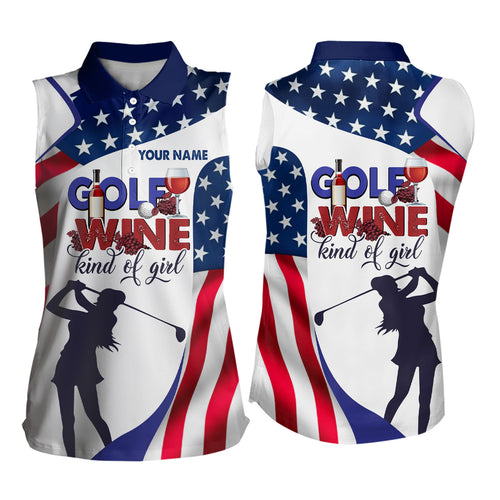 American Flag Womens Sleeveless Golf Shirts Golf Wine Kind Of Girl Golf Shirts For Women Golf Gifts LDT0131