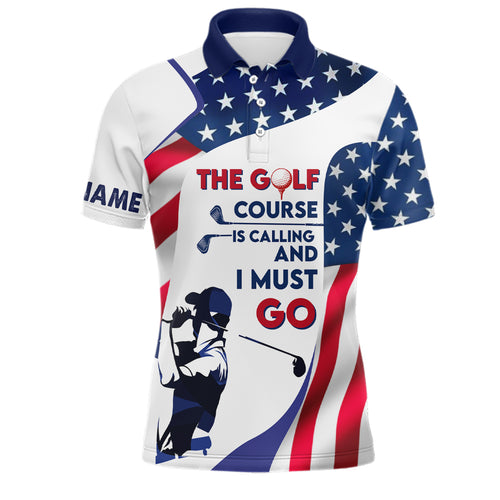 3D American Flag Mens Golf Polo Shirts, Custom Patriotic Golf Shirts For Mens, Golf Gifts LDT0140