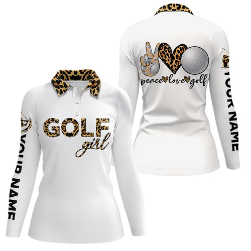 Leopard Golf Girl Peace Love Golf Women Polo Shirts Custom Golf Shirts For Women Golf Gifts LDT0405