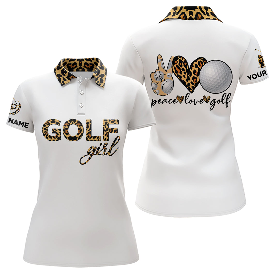 Leopard Golf Girl Peace Love Golf Women Polo Shirts Custom Golf Shirts For Women Golf Gifts LDT0405