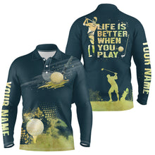 Load image into Gallery viewer, Mens Golf Artistic Wet Paint Polo Shirt, Personalized Dark Green Golf Shirts For Mens Golfing Gifts LDT0143