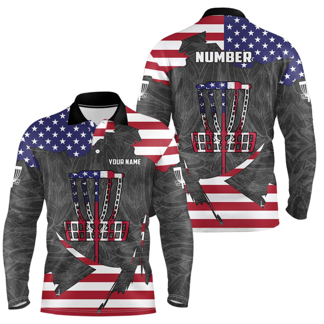 American Flag Disc Golf Basket Customized Patriotic Disc Golf Shirts For Men Retro Mens Golf Tops LDT0948