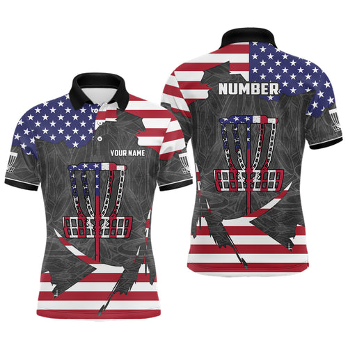 American Flag Disc Golf Basket Customized Patriotic Disc Golf Shirts For Men Retro Mens Golf Tops LDT0948