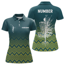 Load image into Gallery viewer, Personalized Womens Disc Golf Polo Shirt Gradient Green Geometric Disc Golf Shirts For Women LDT0724