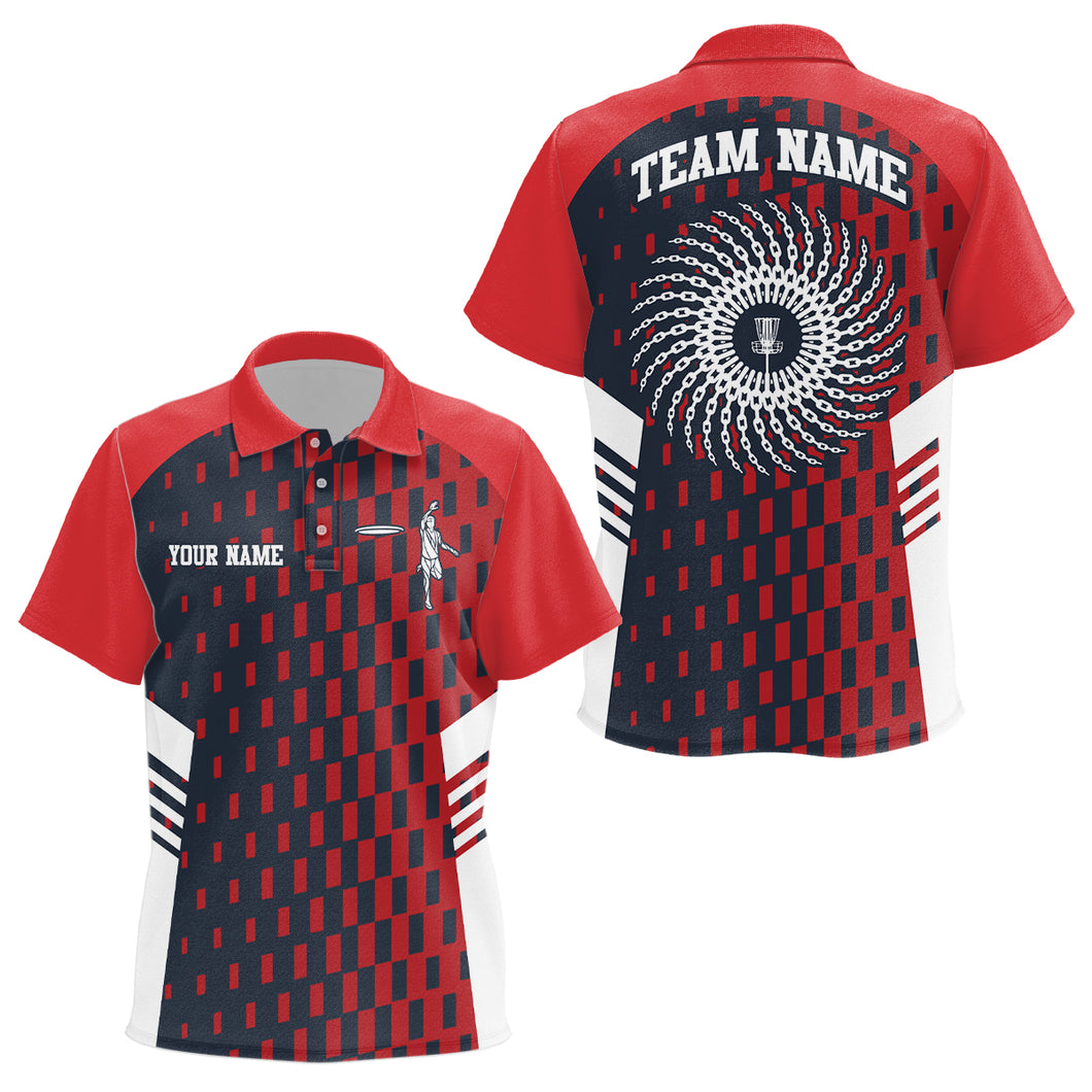 Kids Disc Golf Unisex Polo Shirt Red Navy Checkered Custom Disc Golf Shirts For Kid Golf Gifts LDT0725