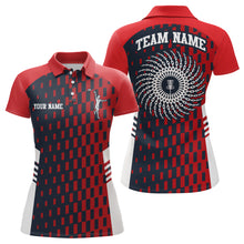 Load image into Gallery viewer, Womens Disc Golf Polo Shirt Red Navy Checkered Custom Disc Golf Shirts For Women Golf Gifts LDT0725