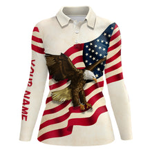 Load image into Gallery viewer, Retro Waving American Flag Golf Polo Shirt Eagle Golf Shirts For Women Patriotic Golf Tops LDT0954