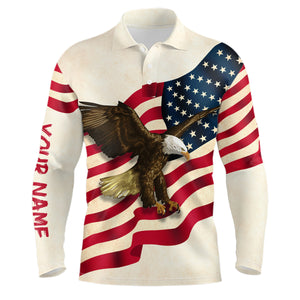 Retro Waving American Flag Mens Golf Polo Shirt Eagle Golf Shirts For Men Patriotic Golf Tops LDT0954