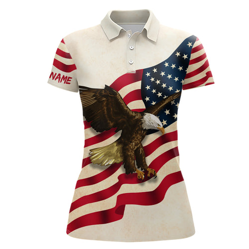 Retro Waving American Flag Golf Polo Shirt Eagle Golf Shirts For Women Patriotic Golf Tops LDT0954