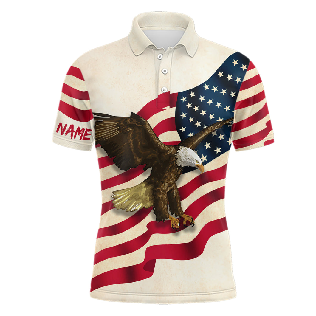 Retro Waving American Flag Mens Golf Polo Shirt Eagle Golf Shirts For Men Patriotic Golf Tops LDT0954