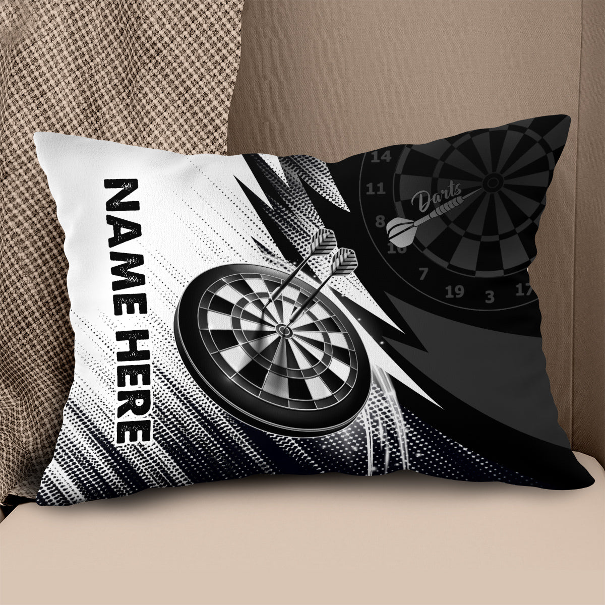 Black White Dartboard Custom Darts Throw Pillow Personalized Darts Gifts LDT1185