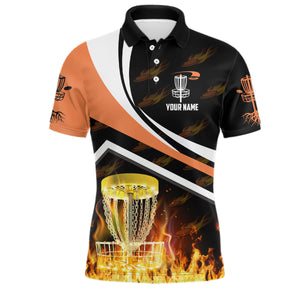 Personalized Disc Golf Fire Flame Orange Style Custom Golf Shirts For Men, Disc Golf Gifts LDT0171