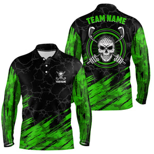 Personalized 3D All Over Print Skull Mens Golf Polo Shirt, Green & Black Golf Shirts For Men LDT0179