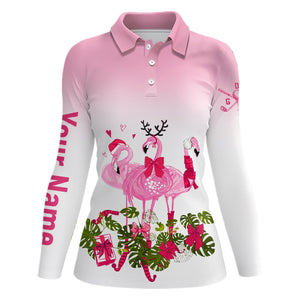 Personalized Pink Christmas Flamingo Womens Golf Polo Shirt Custom Cute Golf Shirts For Women LDT0753