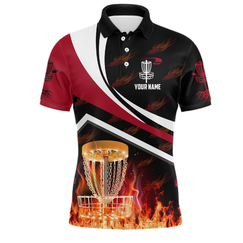 Personalized Disc Golf Fire Flame Red Style Custom Golf Shirts For Men Disc Golf Gifts LDT0440