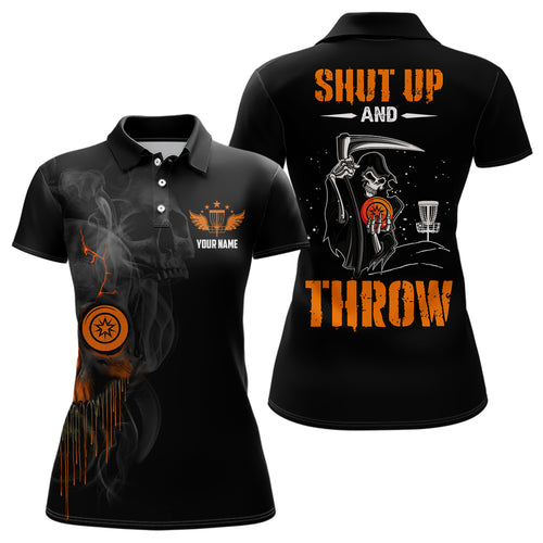 Shut Up And Throw Smoky Skull Orange Disc Golf Polo Shirts Halloween Golf Gifts For Women LDT0450