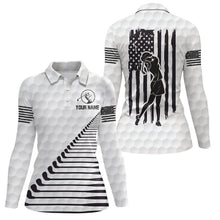 Load image into Gallery viewer, Black White American Flag Golf Polo Shirts Custom Patriotic Golf Shirts For Women Golf Clubs LDT0771