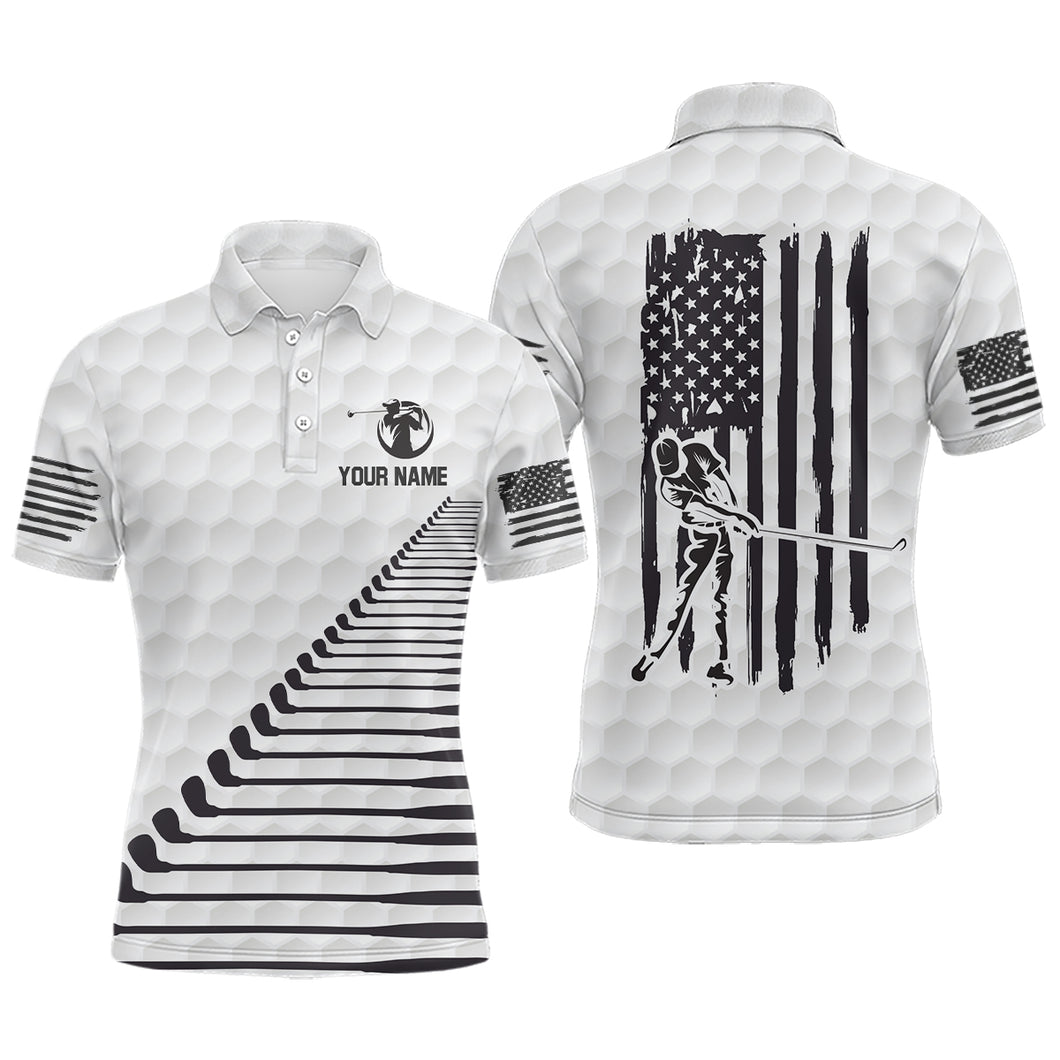 Black White American Flag Mens Golf Polo Shirts Custom Patriotic Golf Shirts For Men Golf Clubs LDT0771