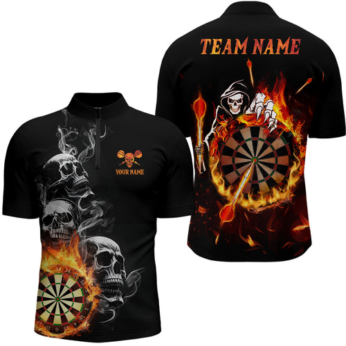 Darts Skull Flame Mens Quarter-Zip Shirt Custom Fire Darts Shirt For Men Dart Jersey LDT0776