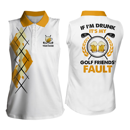 Yellow Argyle Womens Sleeveless Golf Polo Shirt Customized Beer Golf Tops For Women Funny Golf Shirts LDT0185