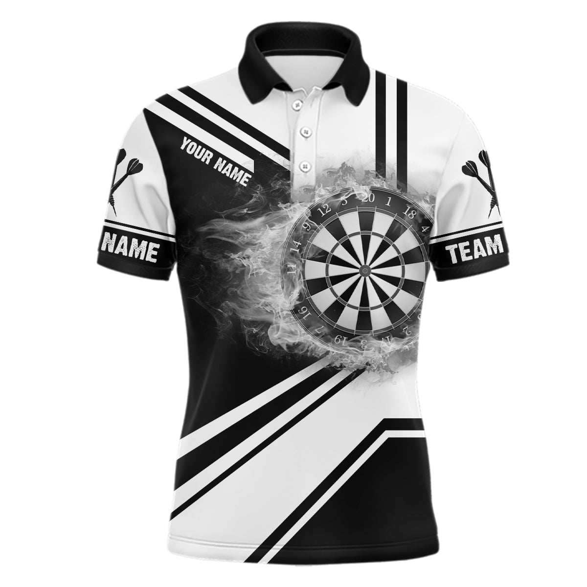 Personalized Black White Fire Flame Dartboard Mens Polo Shirt Custom Darts Jersey For Men LDT0993