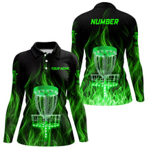 Load image into Gallery viewer, Green Fire Flame Disc Golf Basket Polo Shirts Custom Disc Golf Shirts For Women Golf Gifts LDT1403