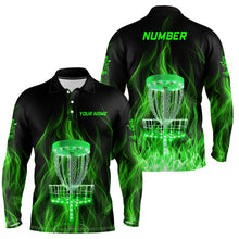 Load image into Gallery viewer, Green Fire Flame Disc Golf Basket Mens Polo Shirts Custom Disc Golf Shirts For Men Golf Gifts LDT1403