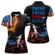 Load image into Gallery viewer, American Flag Swing Swear Drink Repeat Golf Polo Shirts Flame Patriotic Golf Shirts For Women LDT0198